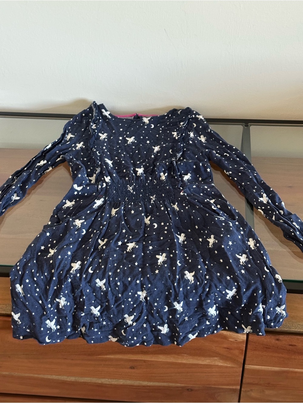 Boden Girls 9-10Y Navy Unicorn Pegasus Celestial Stars Moon Smocked Dress